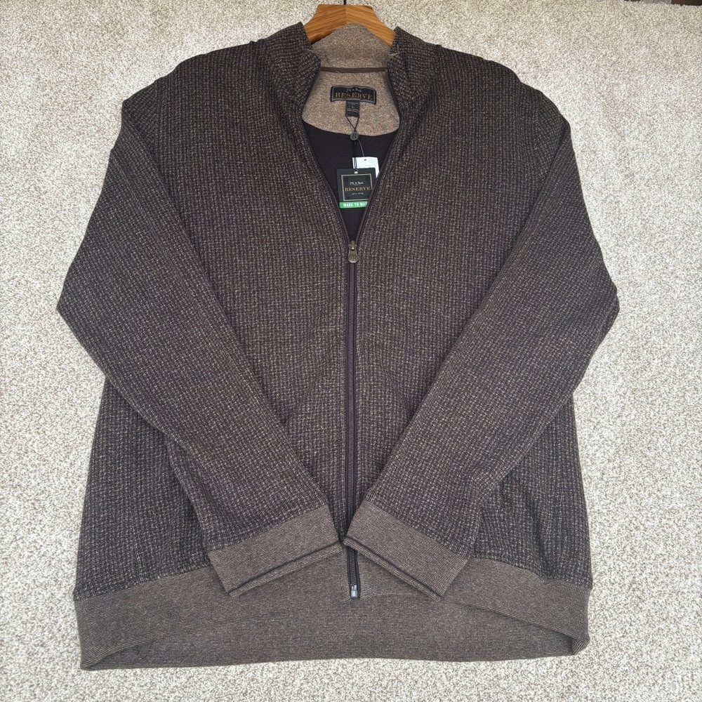 Jos A Bank Reserve Men's Large Full Zip Cardigan Sweater Brown NWT